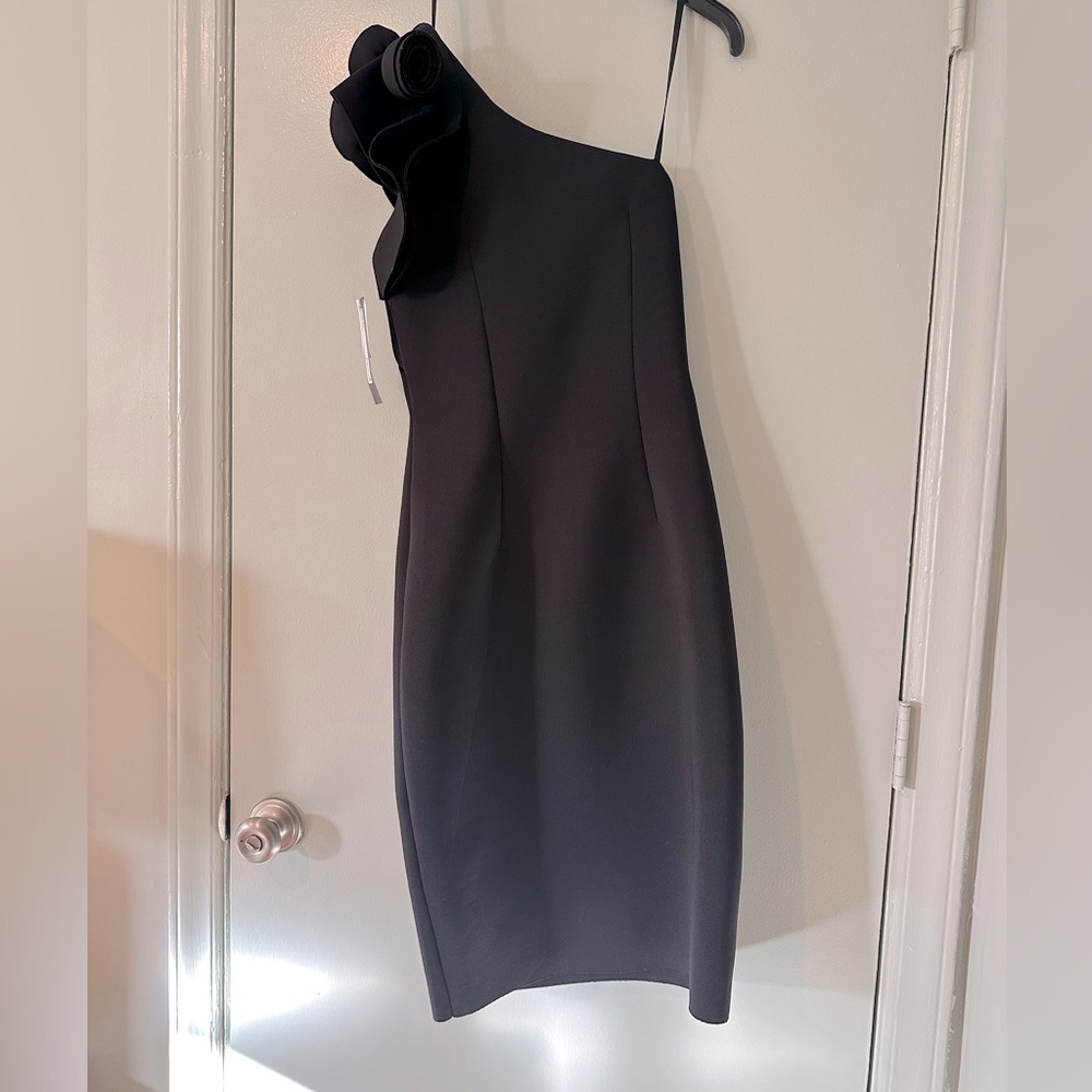 Betsy & Adam Black Scuba Midi Cocktail Dress